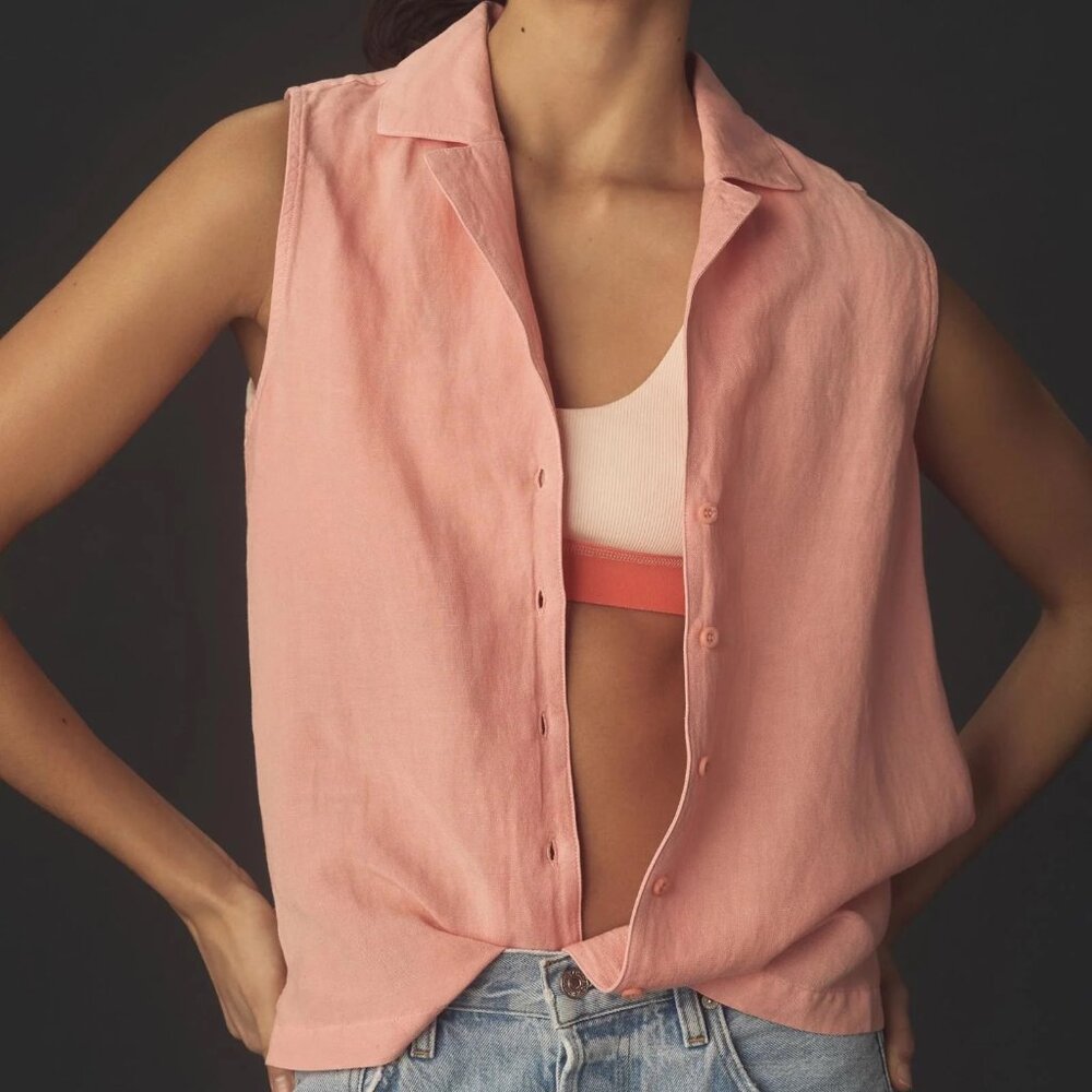 *NWT* Anthropologie Cloth & Stone Sleeveless Notch Collared Shirt Coral Pink XXS